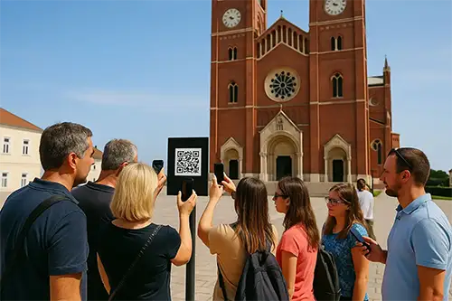 QR kod postavljen ispred katedrale Svetog Petra u  ĐakovU